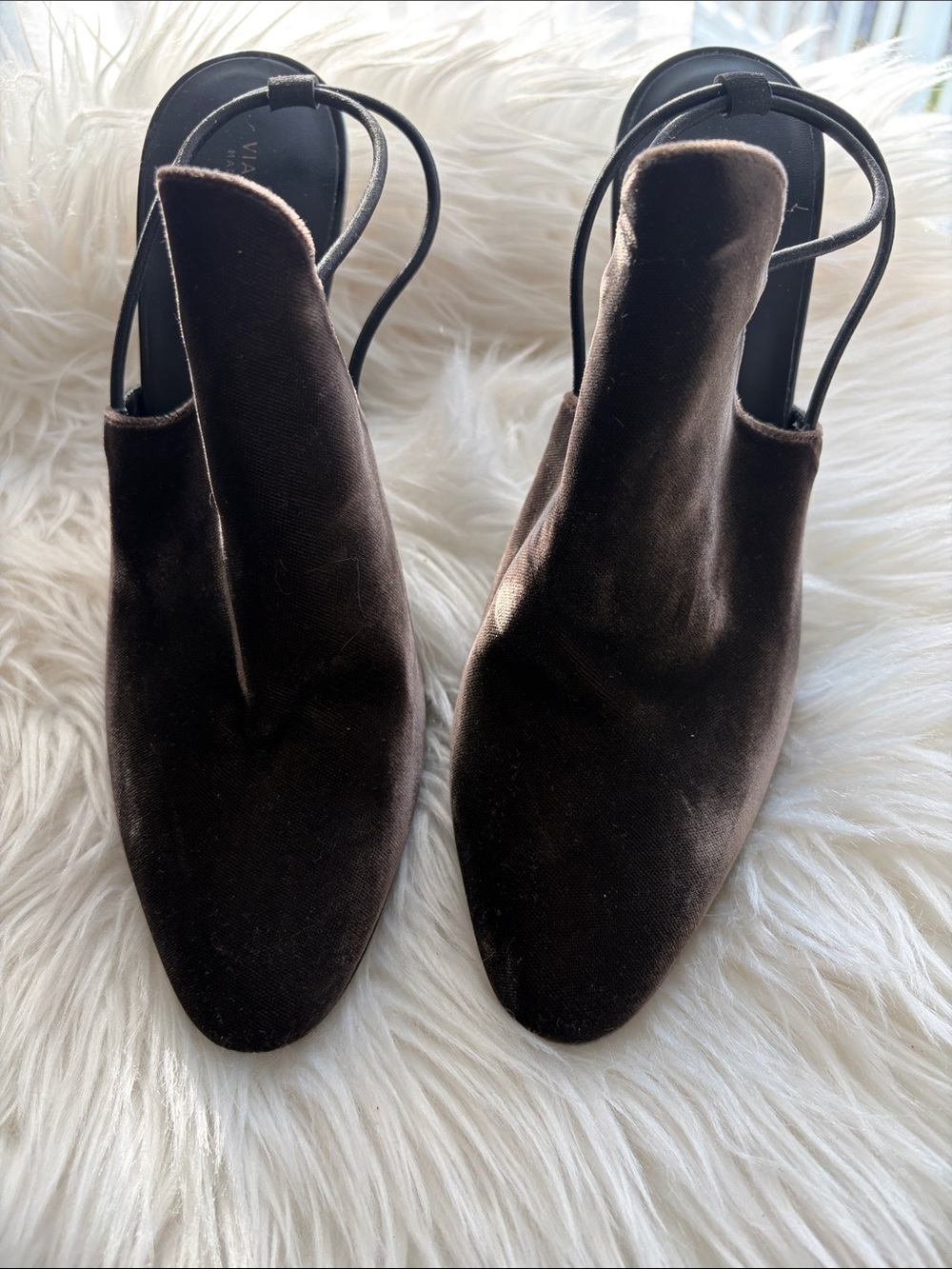 Via Spiga Brown Velvet Slingback Mules